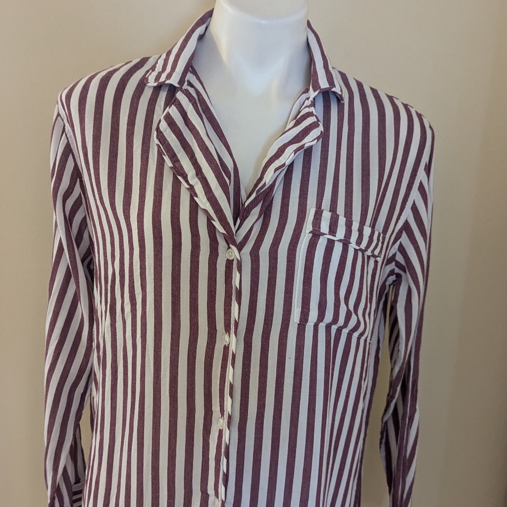 Rails Arcadia Soft White And Maroon Stripe Button… - image 4